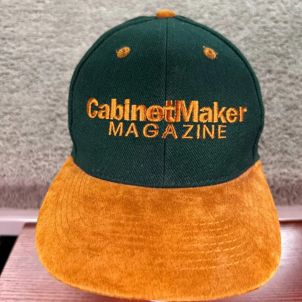 VINTAGE Cabinetmaker Magazine Hat Mens OS Green Suede Leather Brim Strapback - Picture 3 of 10